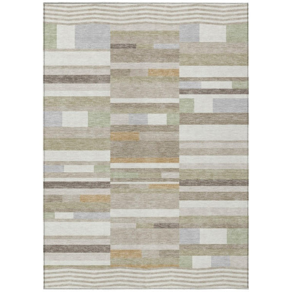 HomeRoots 8 X 10 Ivory Beige Stripe Polyester Area Rug Washable for Patio Porch or Living Room 742880
