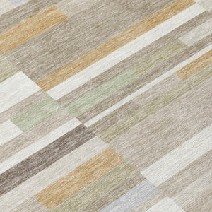 8 X 10 Ivory Beige Stripe Polyester Area Rug Washable for Patio Porch or Living Room
