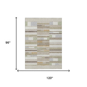 8 X 10 Ivory Beige Stripe Polyester Area Rug Washable for Patio Porch or Living Room
