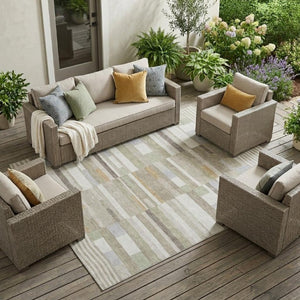 10 X 14 Striped Polyester Area Rug Washable for Indoor Outdoor Living Spaces