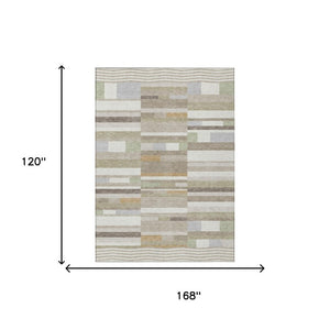 10 X 14 Striped Polyester Area Rug Washable for Indoor Outdoor Living Spaces