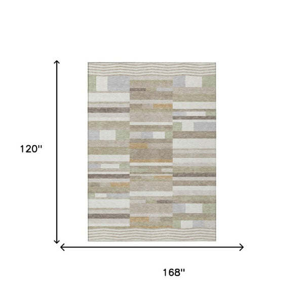 10 X 14 Striped Polyester Area Rug Washable for Indoor Outdoor Living Spaces