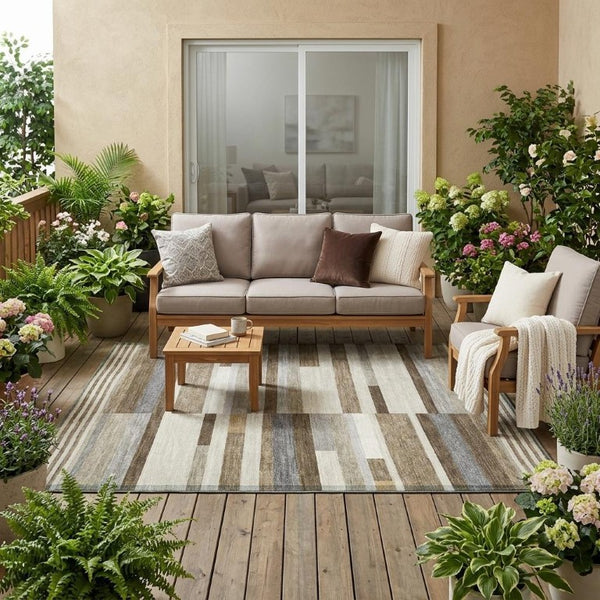 5x8 Striped Polyester Area Rug Stain Resistant Washable for Patio and Living Room