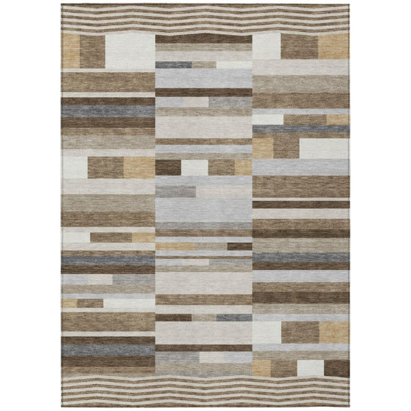 HomeRoots 5x8 Striped Polyester Area Rug Stain Resistant Washable for Patio and Living Room 742884