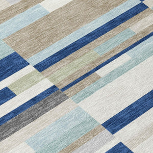 5 X 8 Striped Navy Polyester Area Rug Washable for Patio Porch and Indoor Spaces