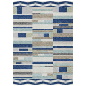 HomeRoots 8x10 Navy Striped Polyester Area Rug Washable Stain Resistant Indoor Outdoor Patio 742892