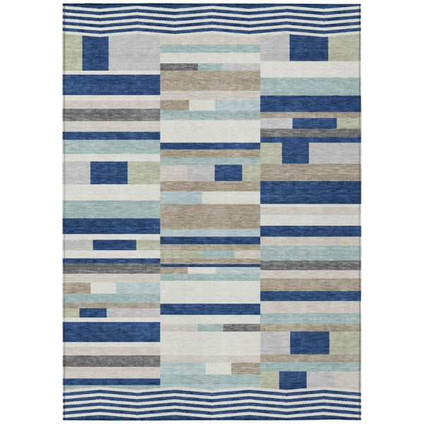 HomeRoots 8x10 Navy Striped Polyester Area Rug Washable Stain Resistant Indoor Outdoor Patio 742892