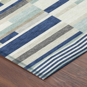 8x10 Navy Striped Polyester Area Rug Washable Stain Resistant Indoor Outdoor Patio
