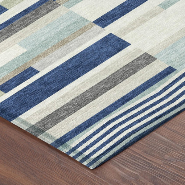 8x10 Navy Striped Polyester Area Rug Washable Stain Resistant Indoor Outdoor Patio