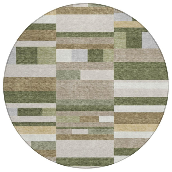 HomeRoots 8 Foot Round Striped Polyester Area Rug Washable for Indoor Outdoor Living 742897