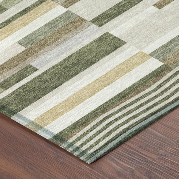 8 Foot Round Striped Polyester Area Rug Washable for Indoor Outdoor Living