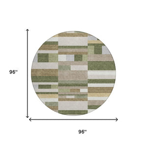 8 Foot Round Striped Polyester Area Rug Washable for Indoor Outdoor Living