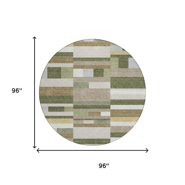 8 Foot Round Striped Polyester Area Rug Washable for Indoor Outdoor Living