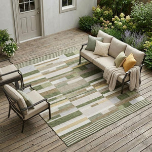 8 X 10 Olive Striped Polyester Area Rug Washable Stain Resistant Indoor Outdoor Use
