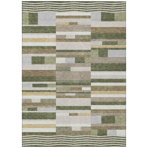 HomeRoots 8 X 10 Olive Striped Polyester Area Rug Washable Stain Resistant Indoor Outdoor Use 742898