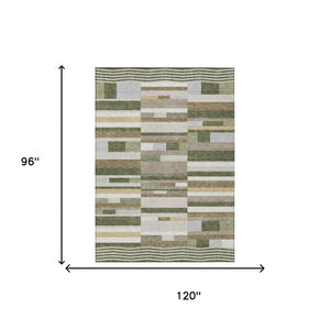 8 X 10 Olive Striped Polyester Area Rug Washable Stain Resistant Indoor Outdoor Use