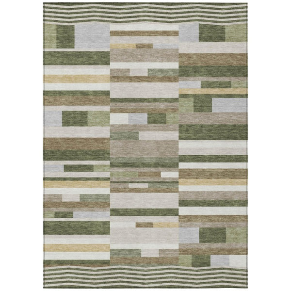 HomeRoots 9 X 12 Olive Striped Washable Polyester Area Rug for Patio Porch or Living Room 742899