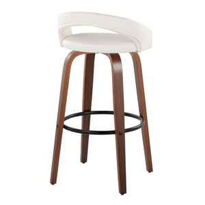 English Elm Fixed-height Swivel Barstools Walnut Bentwood Frame Faux Leather Seats Set of 2 B202S01859
