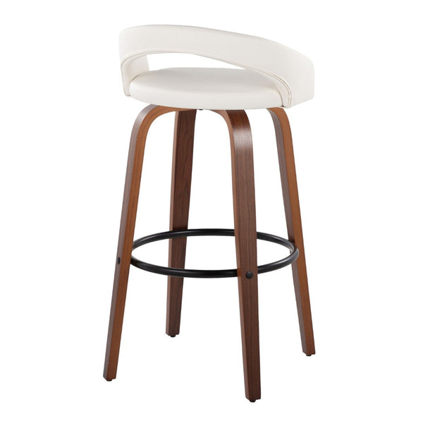 English Elm Fixed-height Swivel Barstools Walnut Bentwood Frame Faux Leather Seats Set of 2 B202S01859