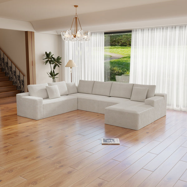 English Elm 131.9*104.3"Modular Sectional Sofa - Versatile, No Assembly, Plush Corduroy Couch For Living Rooms & More W3819S00025