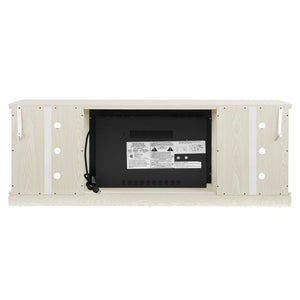 English Elm Large White Fireplace Tv Stand with Faux Stone Surround and Adjustable Media Storage W2275S00035