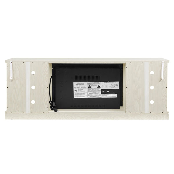 English Elm Large White Fireplace Tv Stand with Faux Stone Surround and Adjustable Media Storage W2275S00035