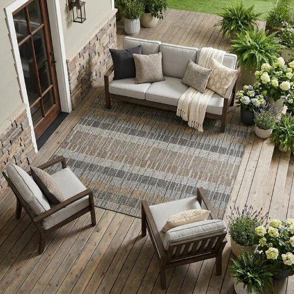 9 X 12 Striped Polyester Indoor Outdoor Rug Washable Stain Resistant Patio Living