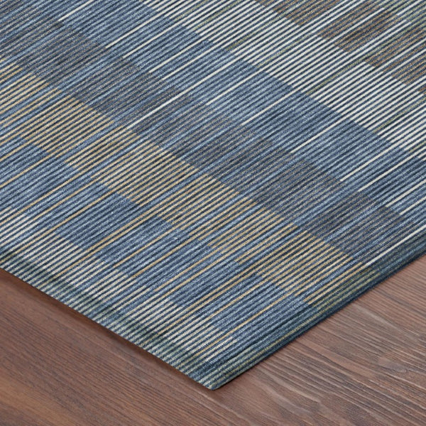 8 X 10 Navy Striped Polyester Area Rug Washable Stain Resistant Indoor Outdoor