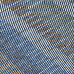 8 X 10 Navy Striped Polyester Area Rug Washable Stain Resistant Indoor Outdoor