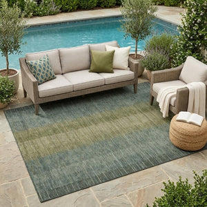 5 X 8 Olive Striped Washable Polyester Area Rug for Indoor Outdoor Living Spaces
