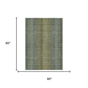 5 X 8 Olive Striped Washable Polyester Area Rug for Indoor Outdoor Living Spaces