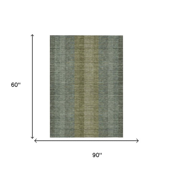 5 X 8 Olive Striped Washable Polyester Area Rug for Indoor Outdoor Living Spaces