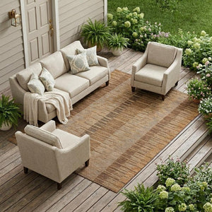 8 X 10 Striped Polyester Indoor Outdoor Area Rug Washable Stain Resistant Patio