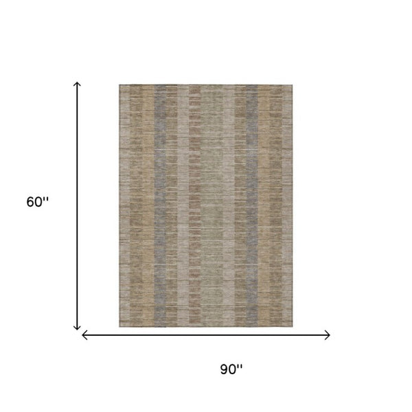 5x8 Taupe Brown Stripe Polyester Area Rug Washable for Patio Porch or Living Room
