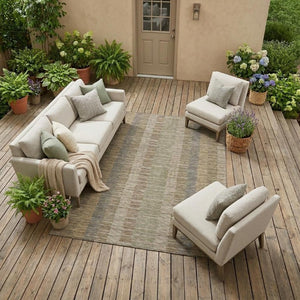 8 Ft X 10 Ft Striped Polyester Indoor Outdoor Rug Stain Resistant for Patio
