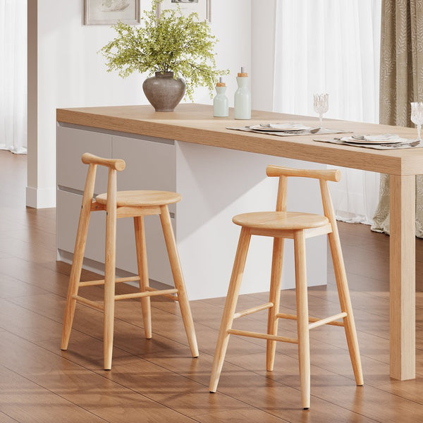 English Elm Christopher Knight Home® - Grove Rubberwood Barstools Set of 2 — Natural Finish, Ergonomic Round Seat, Sturdy Cross-Bar Backrest N775P336231N