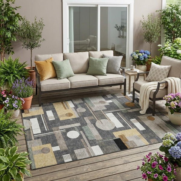 5x8 Graphite Gray Geometric Polyester Area Rug Washable for Patio or Living Room