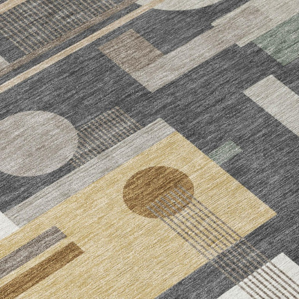 5x8 Graphite Gray Geometric Polyester Area Rug Washable for Patio or Living Room