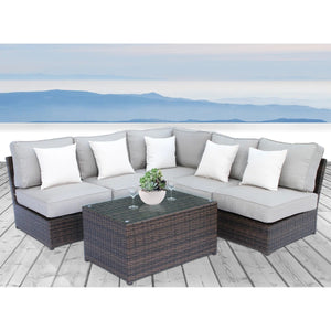 English Elm 4-Person Modular Outdoor Seating Group – Fully Assembled, Stylish Cushions For Ultimate Comfort B120S00112