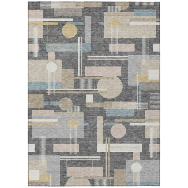 HomeRoots 10 X 14 Gray Graphite Geometric Polyester Washable Rug for Indoor Outdoor Use 742960