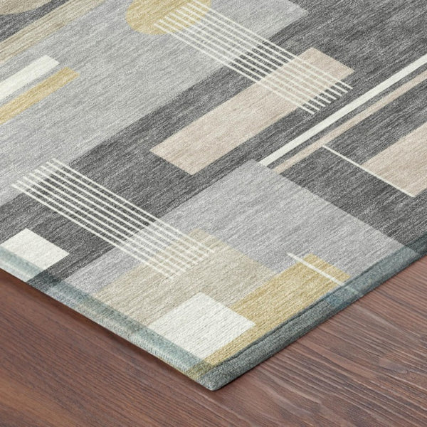 10 X 14 Gray Graphite Geometric Polyester Washable Rug for Indoor Outdoor Use