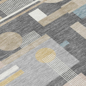 10 X 14 Gray Graphite Geometric Polyester Washable Rug for Indoor Outdoor Use