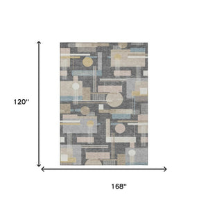 10 X 14 Gray Graphite Geometric Polyester Washable Rug for Indoor Outdoor Use