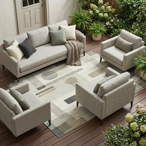 8 X 10 Ivory Silver Geometric Polyester Area Rug Washable for Indoor Outdoor Use