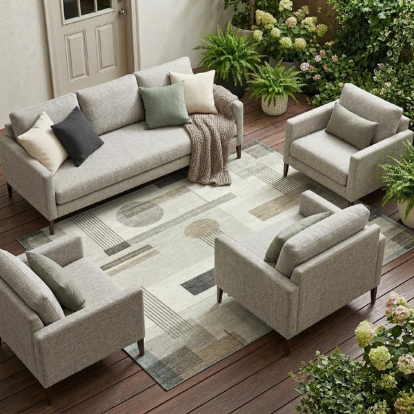 8 X 10 Ivory Silver Geometric Polyester Area Rug Washable for Indoor Outdoor Use