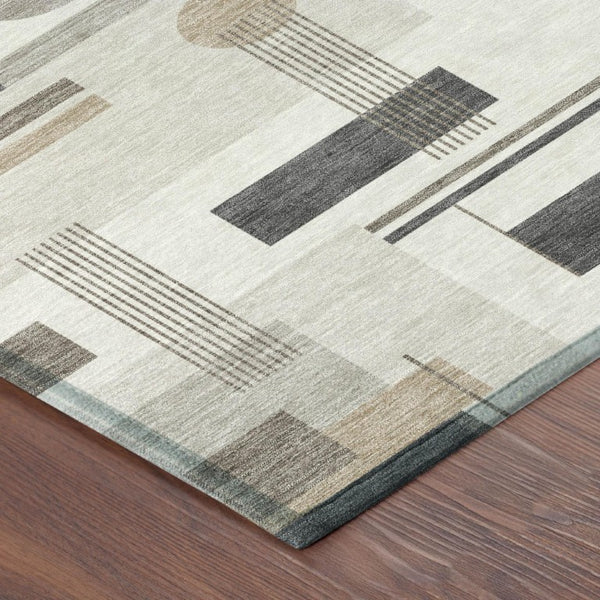 HomeRoots 8 X 10 Ivory Silver Geometric Polyester Area Rug Washable for Indoor Outdoor Use 742964