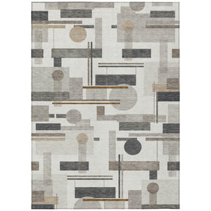 10 X 14 Ivory Silver Geometric Polyester Area Rug Washable Stain Resistant Indoor Outdoor