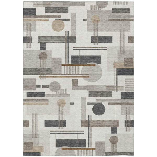 10 X 14 Ivory Silver Geometric Polyester Area Rug Washable Stain Resistant Indoor Outdoor