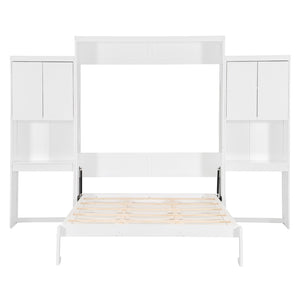 English Elm Queen Size Murphy Bed With Integrated Desk, Vanity & Storage - Stylish Space Saver For Small Living N820S00057K-GIGA