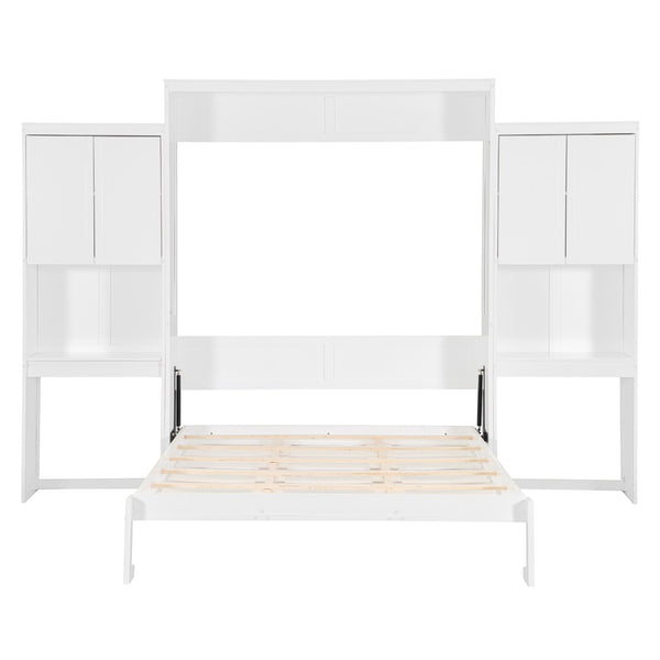 English Elm Queen Size Murphy Bed With Integrated Desk, Vanity & Storage - Stylish Space Saver For Small Living N820S00057K-GIGA